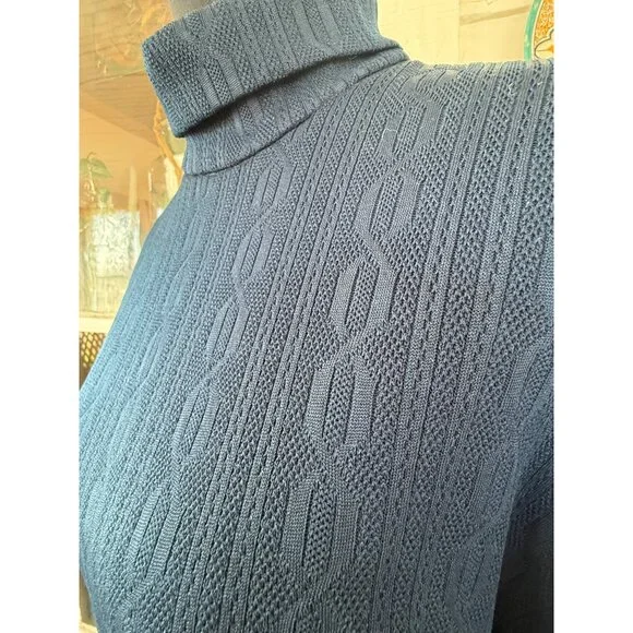 Vintage 70's Navy Blue LeRok Korell Knit Maxi Dress With Belt Sz M - Picture 14 of 16